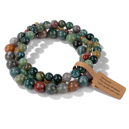 3er-Set Naturstein-Armbänder – Moosachat, Rhodonit & Quarz für Damen & Herren