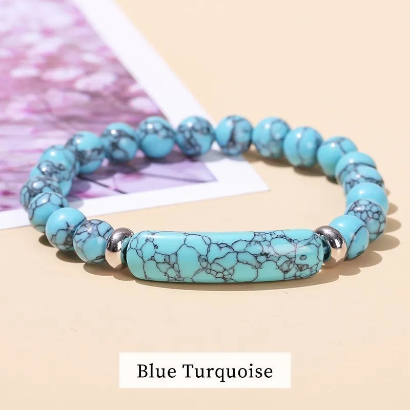 Tigerauge & Amethyst Armband – Rechteckiger Naturstein-Charm für Damen & Herren