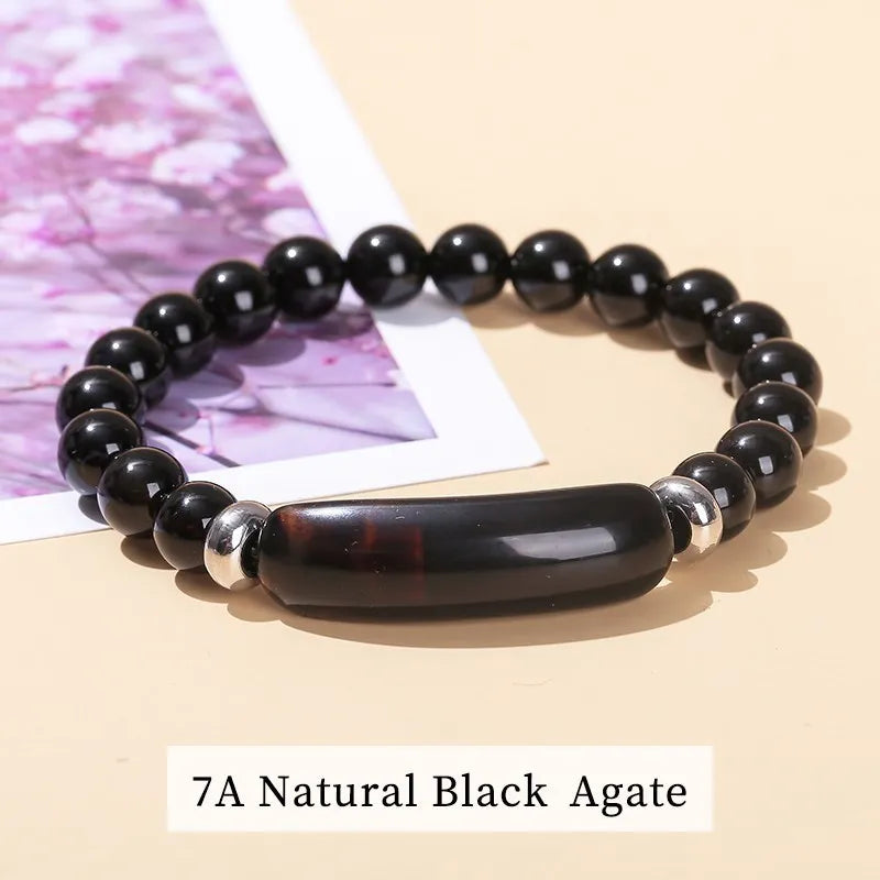 Tigerauge & Amethyst Armband – Rechteckiger Naturstein-Charm für Damen & Herren