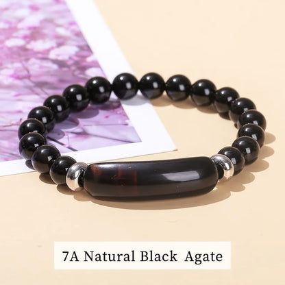 Tigerauge & Amethyst Armband – Rechteckiger Naturstein-Charm für Damen & Herren