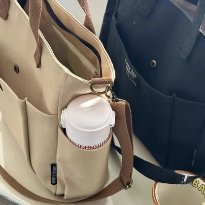 Leinwand Damen Schultertasche – Große Umhängetasche für Studentinnen & Pendlerinnen | Tragbare Handtasche mit viel Stauraum
