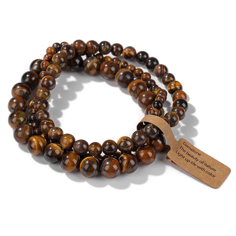 3er-Set Naturstein-Armbänder – Moosachat, Rhodonit & Quarz für Damen & Herren