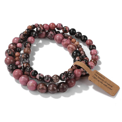 3er-Set Naturstein-Armbänder – Moosachat, Rhodonit & Quarz für Damen & Herren