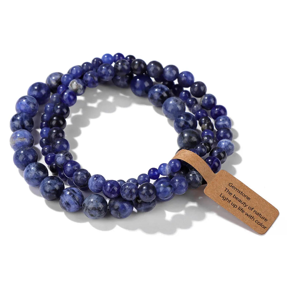 3er-Set Naturstein-Armbänder – Moosachat, Rhodonit & Quarz für Damen & Herren