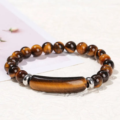 Tigerauge & Amethyst Armband – Rechteckiger Naturstein-Charm für Damen & Herren