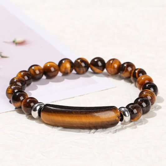 Tigerauge & Amethyst Armband – Rechteckiger Naturstein-Charm für Damen & Herren