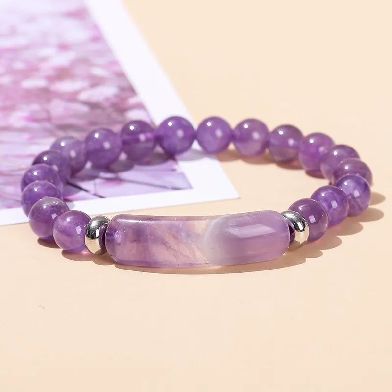 Tigerauge & Amethyst Armband – Rechteckiger Naturstein-Charm für Damen & Herren